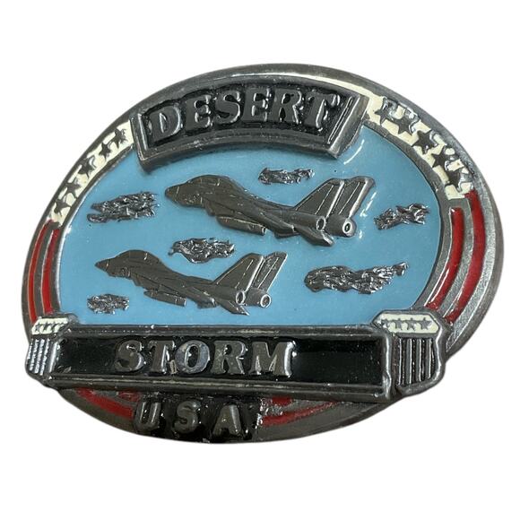 Desert Storm Belt Buckle USA Enamel Patriotic Jet Fighter - Picture 2 of 5